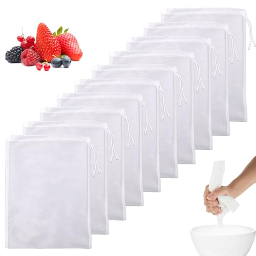 10 Stück Nussmilchbeutel, Passiertuch Wiederverwendbar, Bio Waschbar Feinmaschiges Nylon für Käse, Fruchtsäfte, Mandelmilch, Gemüsesaft 10 Stück Nussmilchbeutel, Passiertuch Wiederverwendbar, Bio Waschbar Feinmaschiges Nylon für Käse, Fruchtsäfte, Mandelmilch, Gemüsesaft von Carreneu