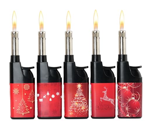 Feuerzeug Komfort Leichtbedienung - 5er Pack - Weihnachten - Advent - Christmas - seniorengerecht - barrierefrei - für Kerzen, Grill, Outdoor, Werkstatt, Werbung (Weihnachtsmotive) von Carrera