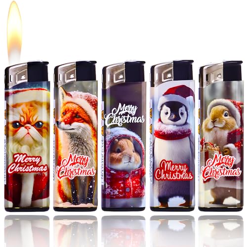Feuerzeug Weihnachten Tiere Sammler Motiv mit gelber Flamme 5 Stück im Set Softflame Feuerzeuge von Carrera