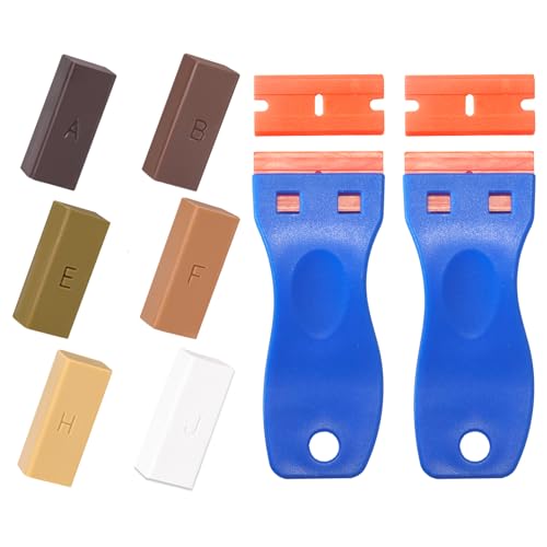 8 Stück Hartwachs Reparaturset, Weiß Braun Hartwachs Linoleum Reparaturset mit 2 Abstreifer, Hartwachs Reparaturset Löchern und Kratzern für Holz Fliesen Parkett Laminat Vinyl Fliesen PVC von Carreuty