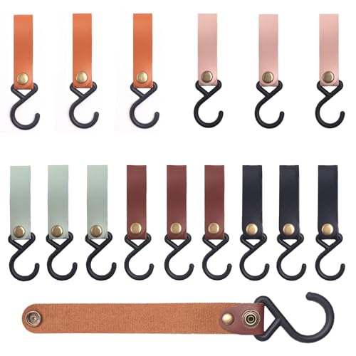 15 Stück S Haken mit Lederschlaufe, 12.5 x 2 cm Kleiderhaken Camping Haken, Multifunktionshaken Haken für Kleiderstange Badezimmer Küche Garderobe Mantel von Carreuty