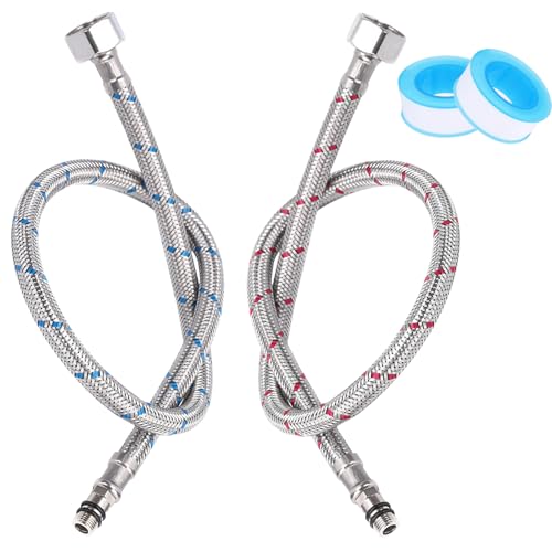 2 Stück Anschlussschlauch Armatur，80 CM Flexschlauch Wasserhahn Schlauch Verlängerung, G3/8 X M10 Edelstahl Geflochtener Flexibler Armaturenschlauch für Küche Mischbatterie von Carreuty
