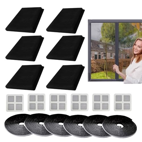 6 Stück Fliegengitter Fenster, Moskitonetz für Fenster 130x150cm Selbstklebendes Insektenschutz Fensternetz, Verstellbares Fliegengitter für Bug Hält Käfer Fliegen Moskitonetz Fenster mit 6 Patches von Carreuty