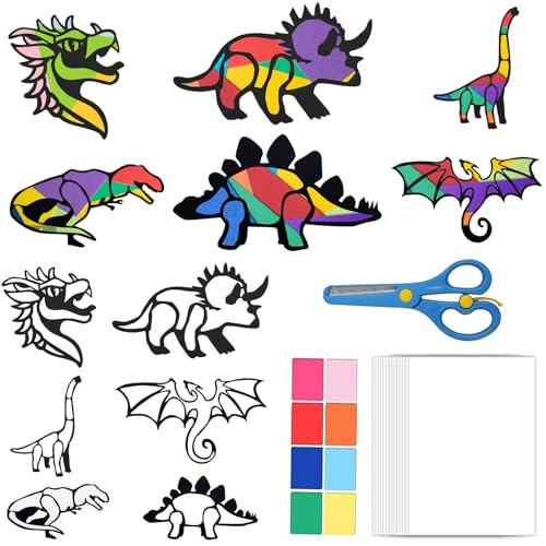 Carreuty 57 Stück Dinosaurier Fenstersticker Bastelset Sommerzeit Kinder Sommerzeit Fenster Deko DIY Sommerzeitdeko Fensterbilder Bastelvorlagen für Mädchen Jungen Party Geschenk von Carreuty