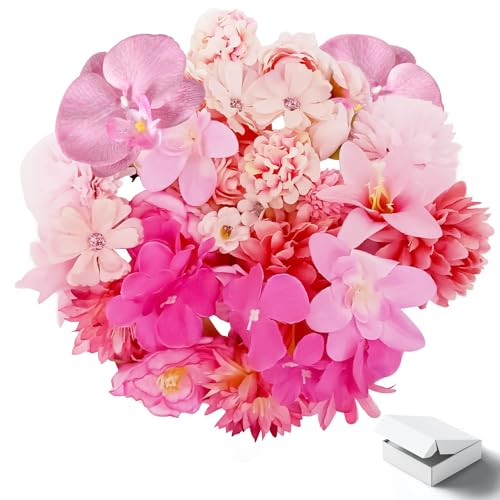 Carreuty 40 Stück Kunstblumen Blumenköpfem, 10 Stile Künstliche Blumen Kleine Seidenblumen Rosa Künstliche Blütenköpfe für DIY Crafts Hochzeit Home Party Dekokünstliche von Carreuty