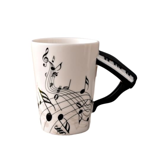 Carriere 240 Ml Musik-Keramikbecher, Kreative Musik-Keramikbecher, Niedliche Kaffee-Tee-Milch-Tassen und Tassen mit, Neuheitsgeschenke, Klavier von Carriere