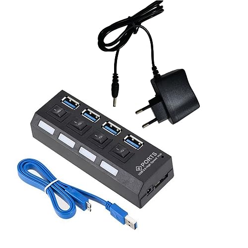 Carriere USB 3.0-Netzteil, 4 Anschlüsse, Multi-USB-Splitter-Hub, 3.0-USB-Hub, 50-cm-Kabel, Hub-Dockingstation, Einfache Installation, Einfach zu Verwenden, EU-Stecker von Carriere
