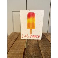 Hello Summer Decoupage Holzblock - Hallo Sommer Zeichen Kranz Verschönerung Dekor Eis Am Stiel Handwerk von CarrotPatchCrafts