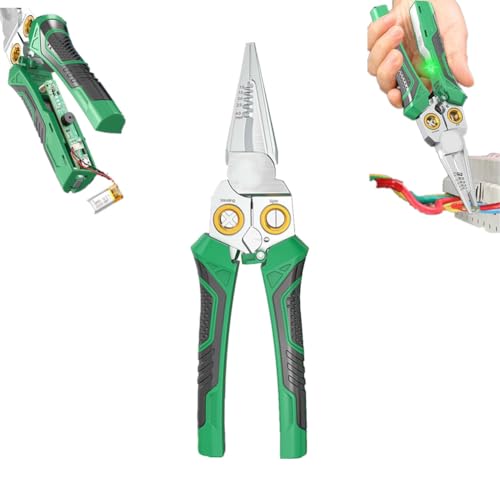 7 in 1 Elektriker Zange mit Spannungsprüfer Multifunktions Professionelle Elektriker Zange Abisolierzange Wiederaufladbare Edelstahl Multitool für Drahtband/Schneiden/Crimp/Split/Wrap/Slit/Pull von Carroterr