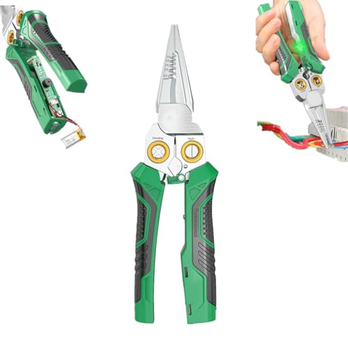 8 in 1 Elektriker Zange mit Spannungsprüfer Multifunktions Professionelle Elektriker Zange Abisolierzange Wiederaufladbare Edelstahl Multitool für Drahtband/Schneiden/Crimp/Split/Wrap/Slit/Pull von Carroterr