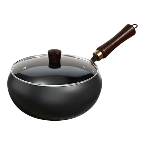 Carroterr Chinesischer Handgefertigter Wok, Eisentöpfe Zum Kochen, Manuelles Schmieden Pfanne, Bratpfanne Aus Gusseisen Mit Deckel Und Holzgriff, Antiker Big Belly Antihaft Pfanne von Carroterr