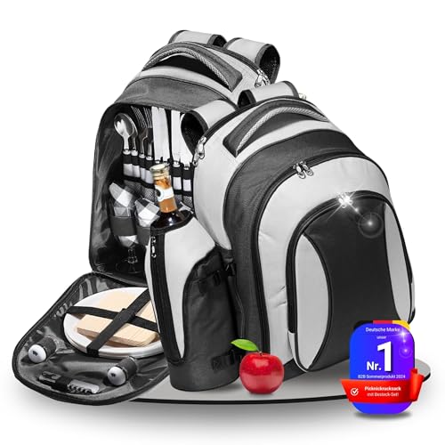 Picknickrucksack 4 Personen - Picknickset 21 TLG. - Wasserabweisender Deluxe Kühlrucksack mit großem Kühlfach - Camping-Besteck und wiederverwendbares Geschirr von Carryking