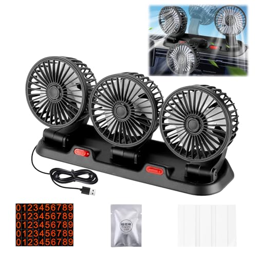Carseatty Auto Ventilator, Dreiköpfiger 360° USB Ventilator Auto, Kfz Lüfter, Dreiköpfiger Ventilator für LKW, Wohnmobil, Auto Van SUV, RV, Boot, Wohnwagen (mit Dufttabletten) von Carseatty
