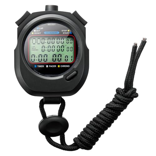 wasserdichte Stoppuhr Timer 100 Runden Geteilter Speicher Großem Display Einfache Digitale Stoppuhr mit Uhr/Herunterzählen/Wecker/Kalender/Geräusch Sport für Schwimmen Laufen Fußball Trainer von Carseatty