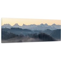 Berg Sonnenaufgang Panorama Leinwand, Fichten Nebelig Wald, Fotografie Druck, Home Dekor, Landschaft Wandkunst, Wohnzimmer, Geschenk von CarsonZyliczPhoto