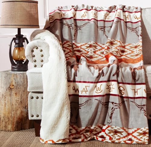CARSTENS, INC. Ultra-Premium-Überwurfdecke, superweich, Sherpa-Fleece, übergroß, 137,2 x 172,7 cm, Longhorn von Carstens, Inc.