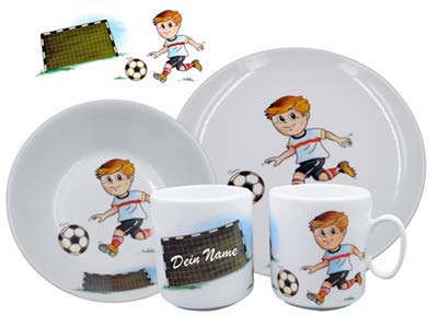 Carstens Keramik® Geschirr-Set mit Namen Porzellan Fußball Fußballer aus hochwertigen Porzellan mit Wunschnamen von Carstens Keramik