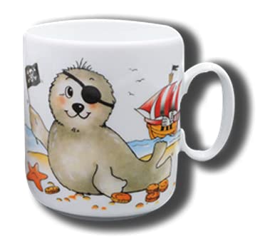 Carstens Keramik® Namenstasse aus Porzellan Seehund Pirat, Tasse mit Namen, Robbe Augenklappe, mit Gravur von Carstens Keramik