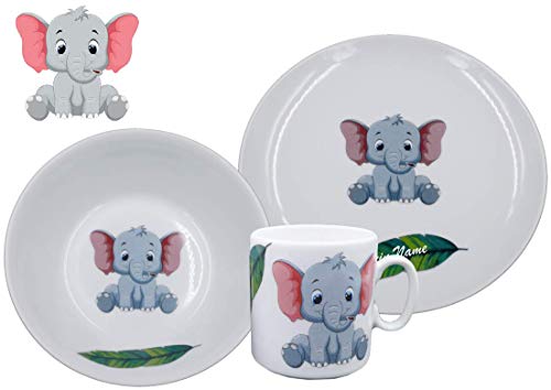 Geschirr mit Namen / 3-tlg. Porzellan-Set / Elefant / Kindergeschirr / Carstens Keramik von Carstens Keramik