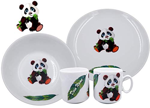 Geschirr mit Namen / 3-tlg. Porzellan-Set / Panda / Kindergeschirr / Carstens Keramik von Carstens Keramik