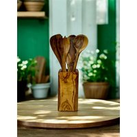 5 Teiliges Set Kochutensilien Inklusive Einem Behälter Aus Olivenholz von Cartava