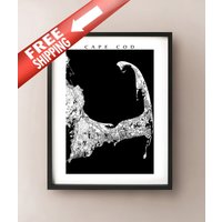 Cape Cod Karte, Massachusetts Kunst Posterdruck - Schwarz Und Weiß von CartoCreative