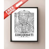 Cincinnati Map Art Print Vintage-Stil Schwarz & Weiß Stadt Dekor Cincinnati Map Art Print Vintage-Stil Schwarz & Weiß Stadt Dekor von CartoCreative