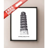 Der Schiefe Turm Von Pisa - Tuschezeichnung Druck Pisa, Italien von CartoCreative