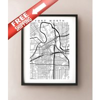 Fort Worth Karte Kunstdruck - Schwarz Und Weiß Texas Home Decor von CartoCreative