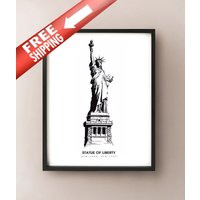 Freiheitsstatue - Tuschezeichnung Druck Nyc, New York von CartoCreative