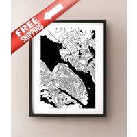 Halifax Karte - Schwarz-Weiß Wandkunst von CartoCreative
