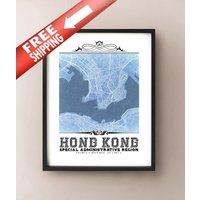 Hong Kong Blueprint Map Kunstdruck Hong Kong Blueprint Map Kunstdruck von CartoCreative