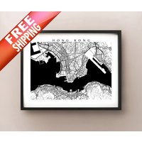 Hongkong - Schwarz-Weiß-Wand-Kunst von CartoCreative