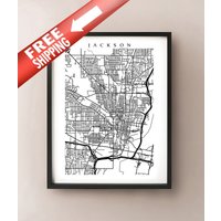 Jackson Mississippi Karte Kunstdruck - Schwarz Und Weiß Wähle Deine Größe von CartoCreative