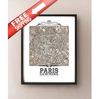 Paris Map Kunstdruck Vintage Style Sepia City Decor von CartoCreative