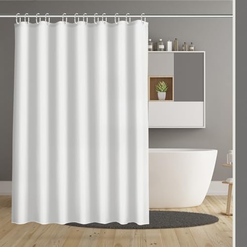 Carttiya Duschvorhang 120x180cm, Duschvorhänge Textil Shower Curtains, Weiß Bad Vorhang aus Polyester［Anti-Schimmel, Wasserdicht］Badezimmer Vorhang mit 12 Duschvorhängeringen und Beschwertem Saum von Carttiya