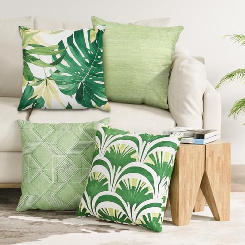 Carttiya Kissenbezug 40x40, 4er Set Kissenbezüge aus Leinen, mit Regenwald-Blattdesign, als Dekokissen, Sofakissen für Deko Wohnzimmer, Stilvolle Kissenbezug Grün, Atmungsaktiv Carttiya Kissenbezug 40x40, 4er Set Kissenbezüge aus Leinen, mit Regenwald-Blattdesign, als Dekokissen, Sofakissen für Deko Wohnzimmer, Stilvolle Kissenbezug Grün, Atmungsaktiv von Carttiya