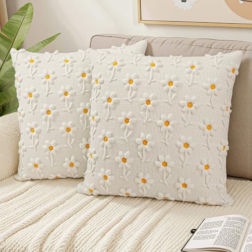Carttiya Kissenbezug 40x40, Gestickte Blumenmuster Kissenbezüge aus Weichem Stoff, Stilvolle Dekokissen für Sofa, Bett, Elegante Deko Kissen als Deko Wohnzimmer Sofakissen Kissenbezug (2er Set) von Carttiya