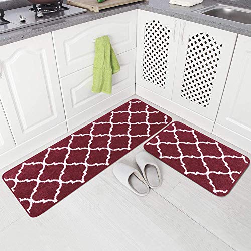 Carvapet 2-teiliges Küchenteppich, rutschfest, maschinenwaschbar, marokkanisches Motiv, Fußmatte, Küchenteppich (rot) von Carvapet