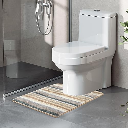 Carvapet Badematte Toilettenvorleger U Förmige Badteppiche Wasserabsorbierend Badvorleger Gestreifte Plüsch Mikrofaser Badezimmerteppich Toilett(51x61cm mit WC-Ausschnitt,Gelb) von Carvapet