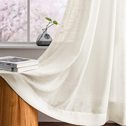 Carvapet Beige Vorhänge Transparent Gardinen in Leinen Optik für Wohnzimmer Schlafzimmer, 2er Set 225x140cm von Carvapet