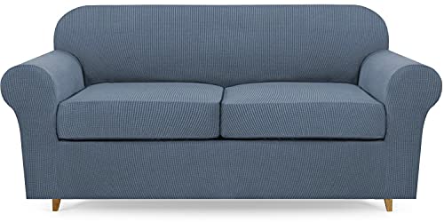 Carvapet High Stretch Fit Sofabezug mit Kissenbezügen, Dicker und waschbarer Plüsch-Jacquard-Sofabezug für Wohnzimmermöbelschutz (Adriablau, 2 Sitzer-L) von Carvapet
