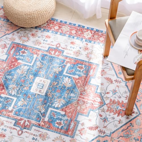 Carvapet Läufer Teppich 120x180cm rutschfest Lang Küchenteppich Waschbar Dünner Teppiche Gegend Vintage Medaillon Teppich für Wohnzimmer Schlafzimmer Küche(Rot Blau) von Carvapet