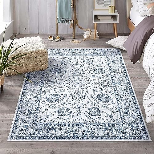 Carvapet Läufer Teppich 120x180cm rutschfest Lang Küchenteppich Waschbar Teppiche Gegend Retro Medaillon Teppich für Wohnzimmer Schlafzimmer Küche(Blau Grau) von Carvapet