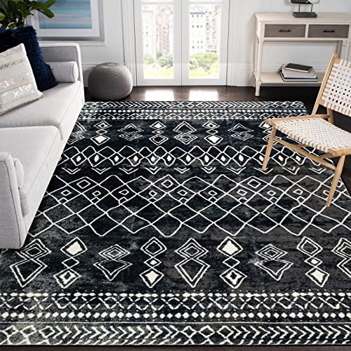 Carvapet Läufer Teppich 150x210cm rutschfest Lang Küchenteppich Waschbar Teppichläufer Weiche Mikrofaser Geometrisch Flächenteppich Laufteppich(Schwarz) von Carvapet