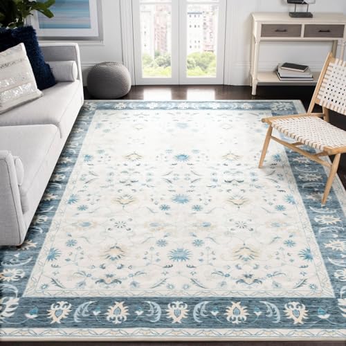 Carvapet Läufer Teppich 150x210cm rutschfest Lang Küchenteppich Weiche Mikrofaser Waschbar Teppichläufer Blumendruck Flächenteppich Laufteppich(Blau) von Carvapet