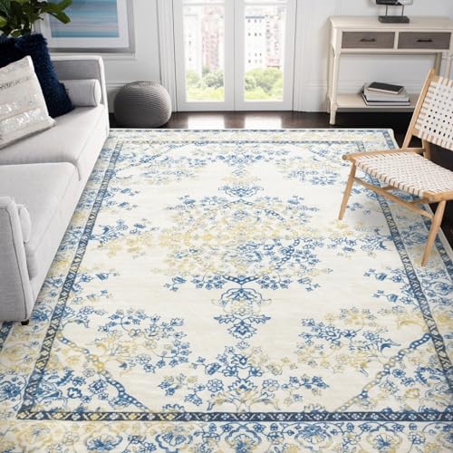 Carvapet Läufer Teppich 150x210cm rutschfest Lang Küchenteppich Weiche Mikrofaser Waschbar Teppichläufer Flächenteppich Laufteppich(Blau Gelb) von Carvapet