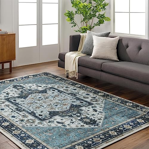 Carvapet Läufer Teppich 180x270cm rutschfest Lang Küchenteppich Waschbar Dünner Teppiche Gegend Vintage Medaillon Teppich für Wohnzimmer Schlafzimmer Küche(Blau) von Carvapet