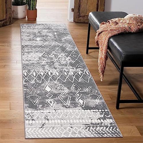 Carvapet Läufer Teppich 60x210cm rutschfest Lang Küchenteppich Waschbar Teppichläufer Weiche Mikrofaser Geometrisch Flächenteppich Laufteppich(Grau) von Carvapet