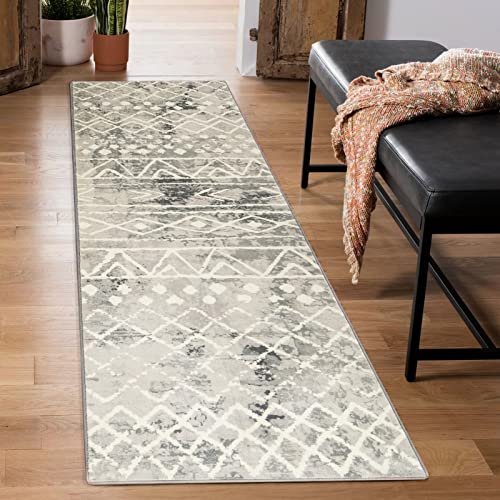 Carvapet Läufer Teppich 60x210cm rutschfest Lang Küchenteppich Waschbar Teppichläufer Weiche Mikrofaser Geometrisch Tribal Flächenteppich Laufteppich(Grau) von Carvapet